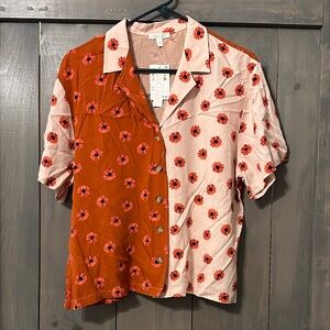 NWT Abound Rust and Pink Floral Shirt